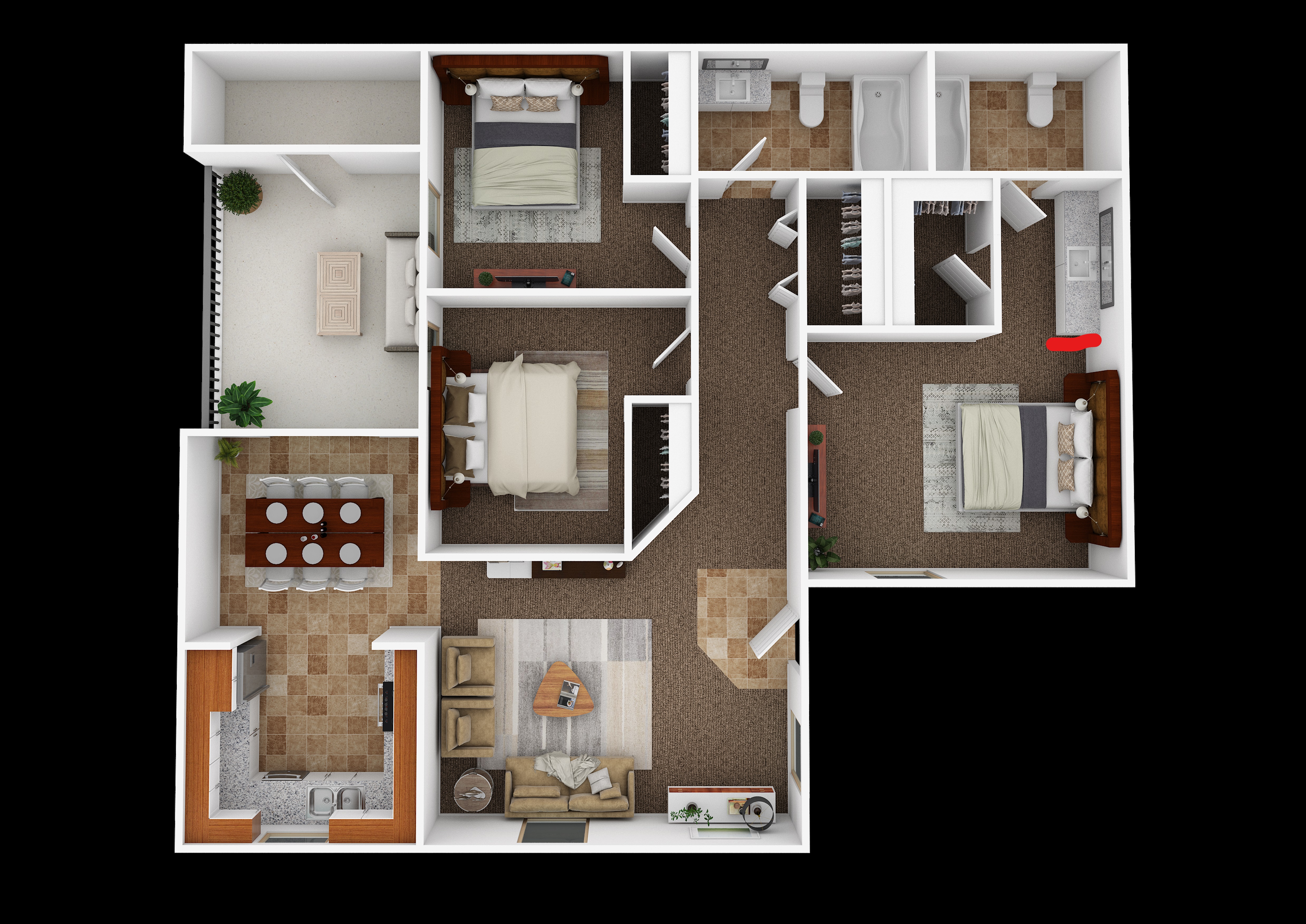 Sahuarita Mission Apartments 3 bedroom 2 bath floorplan